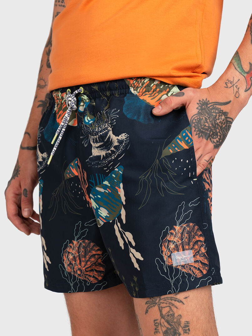 Multicolor beach shorts with branded ties - 3