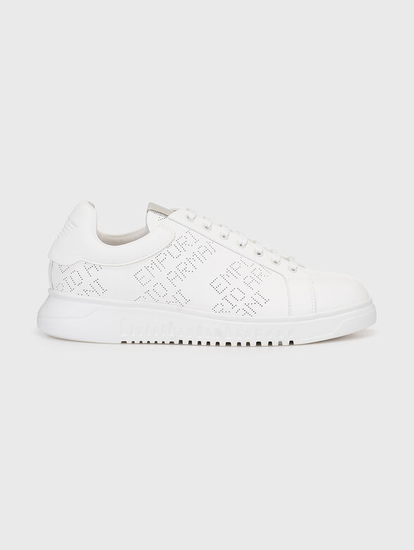 Black leather sneakers with perforated logo  - 1