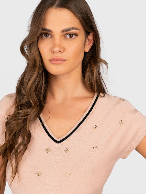 Knit black t-shirt with golden accents - 4