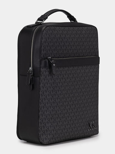 Black backpack with monogram logo print and pocket - 3