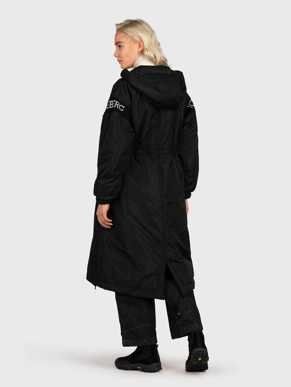 Padded black long jacket with hood  - 2