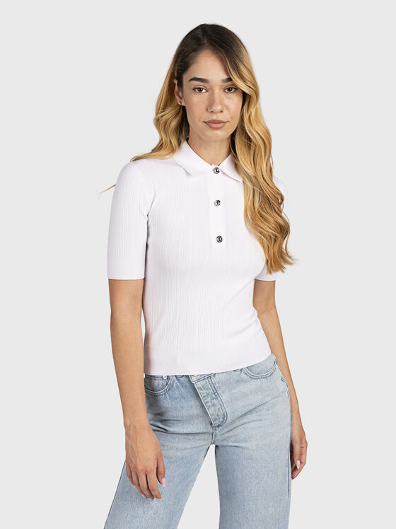 Λευκό μπλουζάκι πόλο με ασημί κουμπιά - 1