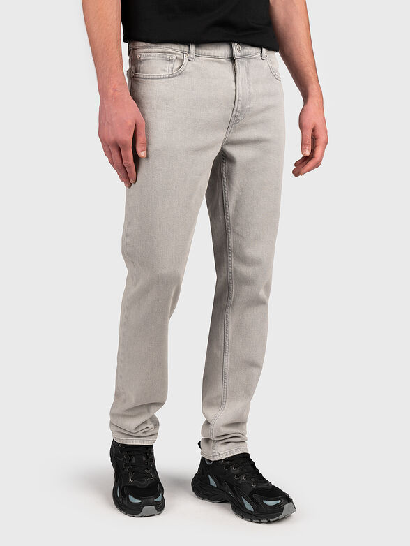 Grey jeans with contrasting logo element - 1