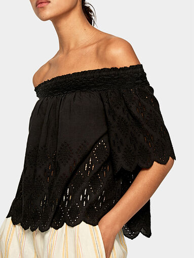 LUNA black cotton blouse - 3