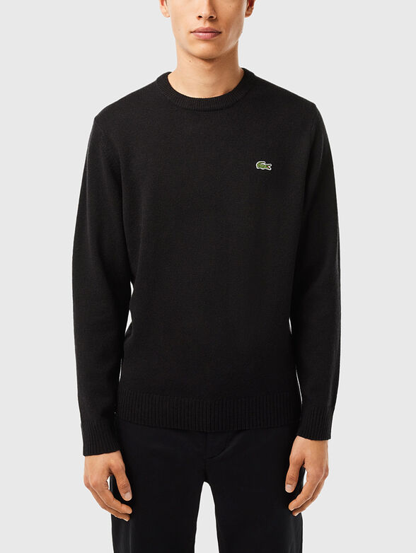 Black wool sweater with logo detail - 1