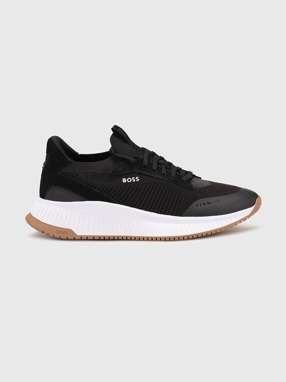 Black sports shoes with logo - 1