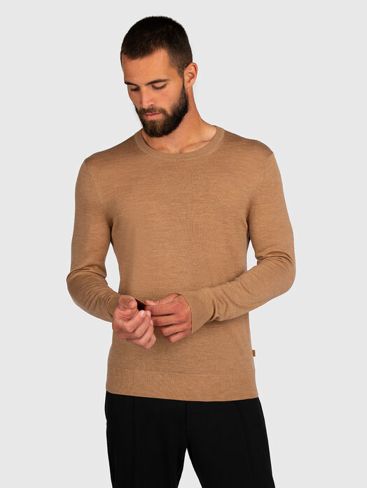 Wool sweater with oval neckline