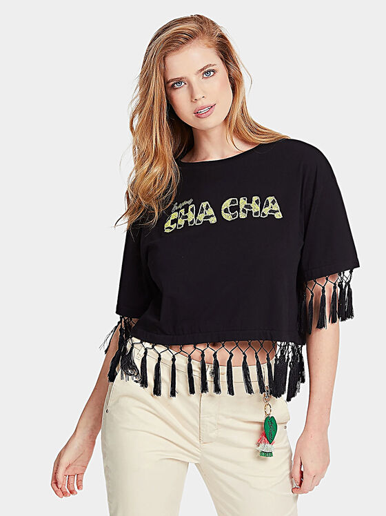 Black t-shirt with tassel fringes - 1