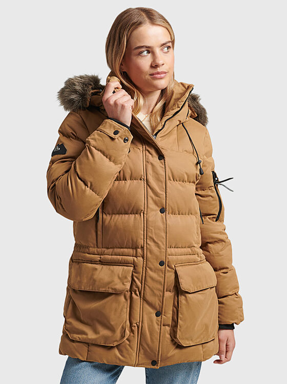Beige parka with hood - 1