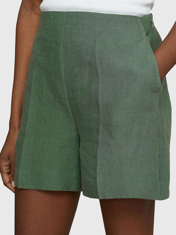 Green linen shorts - 2