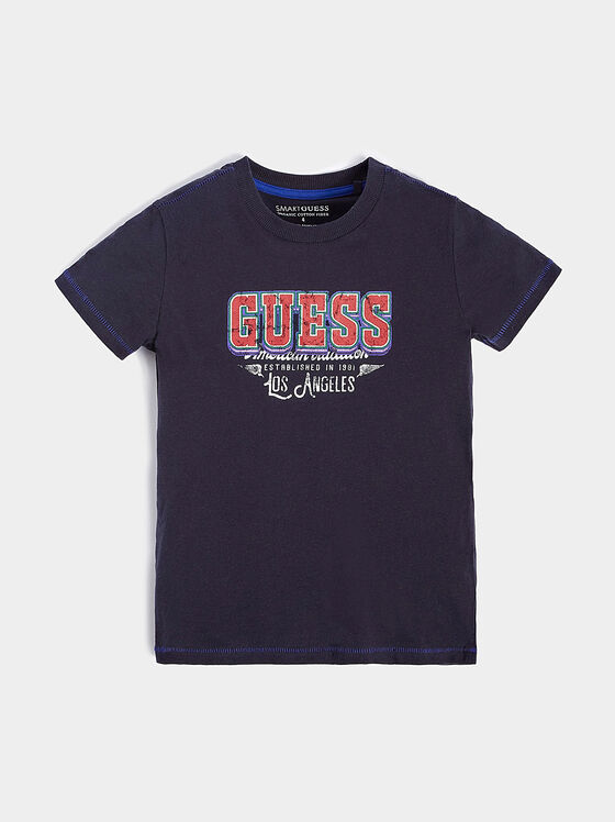 Blue cotton T-shirt with print - 1
