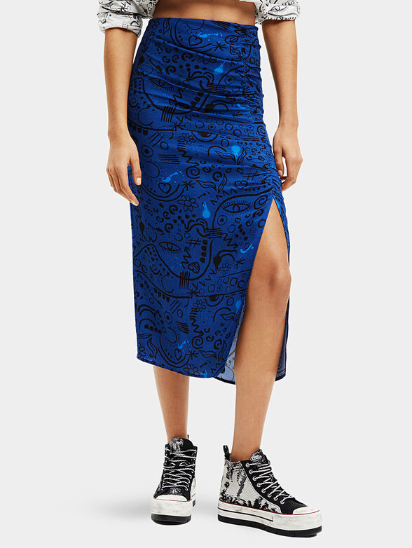 LIDA blue skirt with art prints - 1