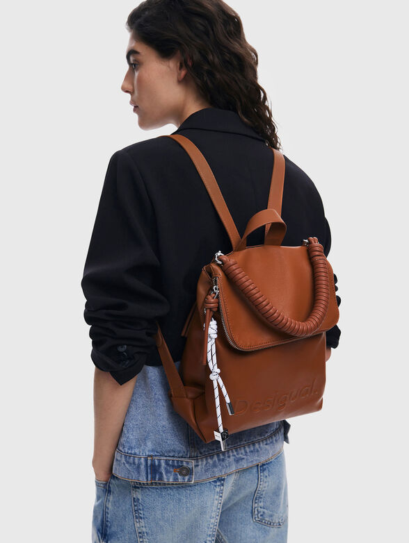 Brown backpack with maxi logo - 1