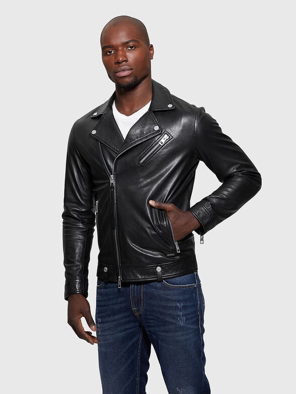 Black leather jacket with metal zips - 4
