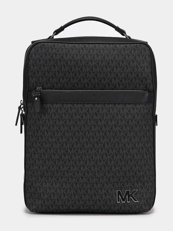 Black backpack with monogram logo print and pocket - 1