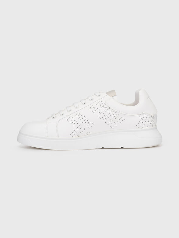 Black leather sneakers with perforated logo  - 4