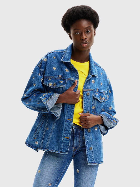 Denim jacket with floral motifs - 1