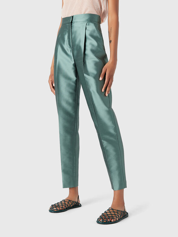 Green silk blend trousers  - 0