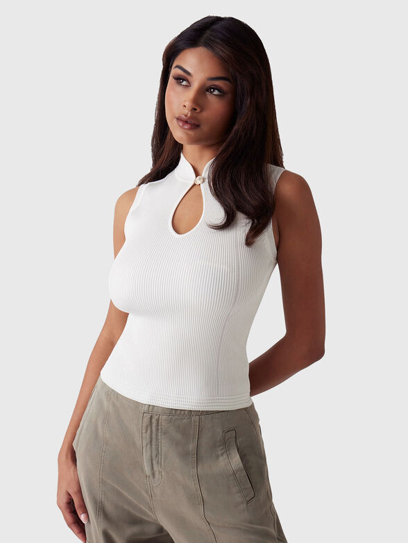 MALIA ribbed top with accent button - 1