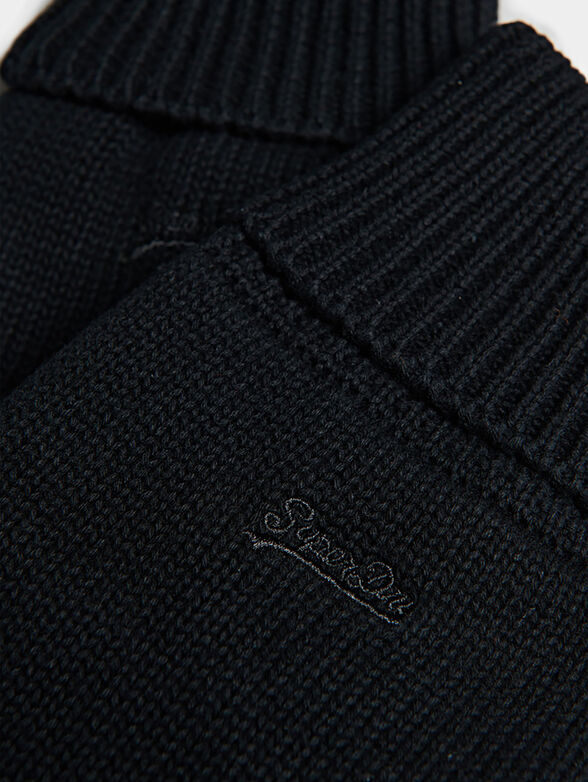 Knitted black gloves with logo embroidery - 2