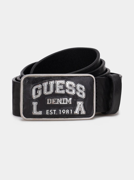 Black leather belt with logo buckle - 1