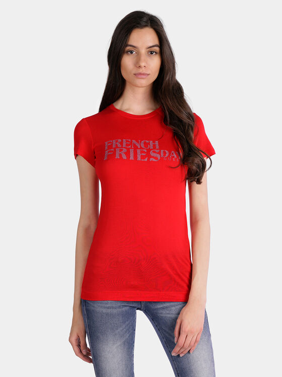 Red t-shirt with silver lettering - 1