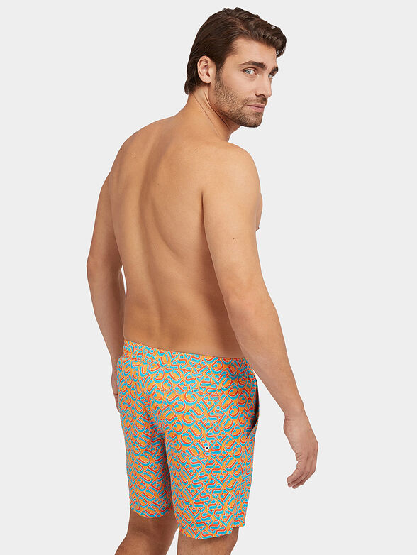 Blue swim trunks with logo print - 2