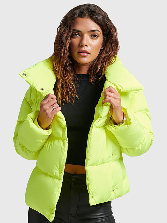 Padded jacket with high collar in fuxia color - 1