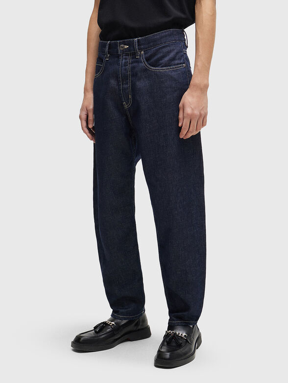 Dark blue jeans with contrast logo patch - 0