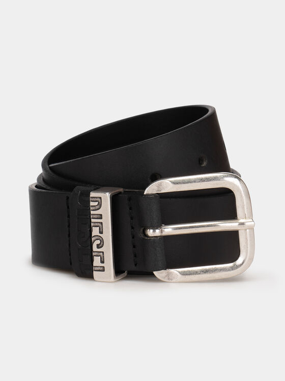 Leather black belt with embossed logo - 1