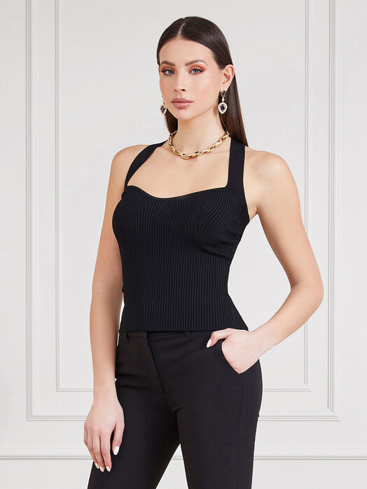 CABANA black knit top with ribbed texture