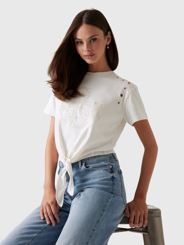 Cropped T-shirt with logo embroidery - 0