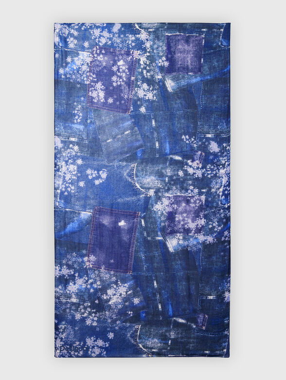 Scarf with floral and denim patterns - 3