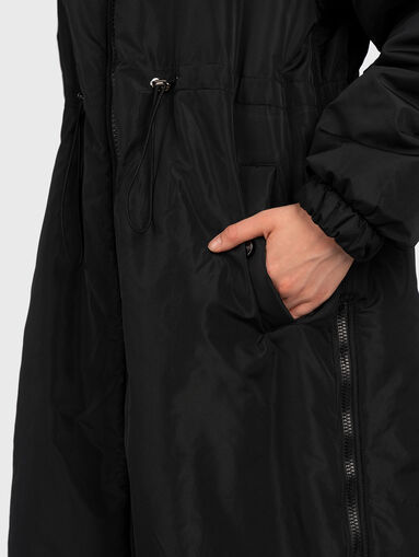 Padded black long jacket with hood  - 4