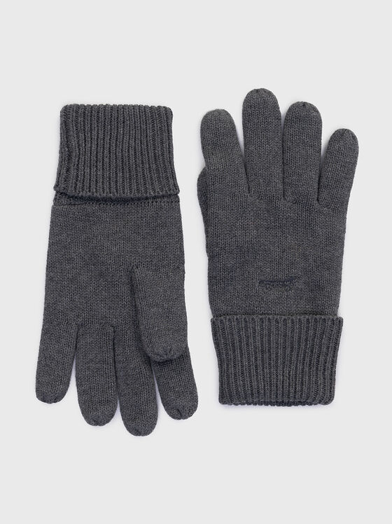 Knitted black gloves with logo embroidery - 1