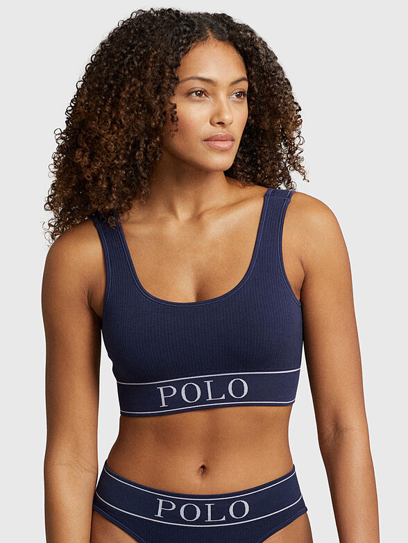 Blue sports bra with logo print - 1