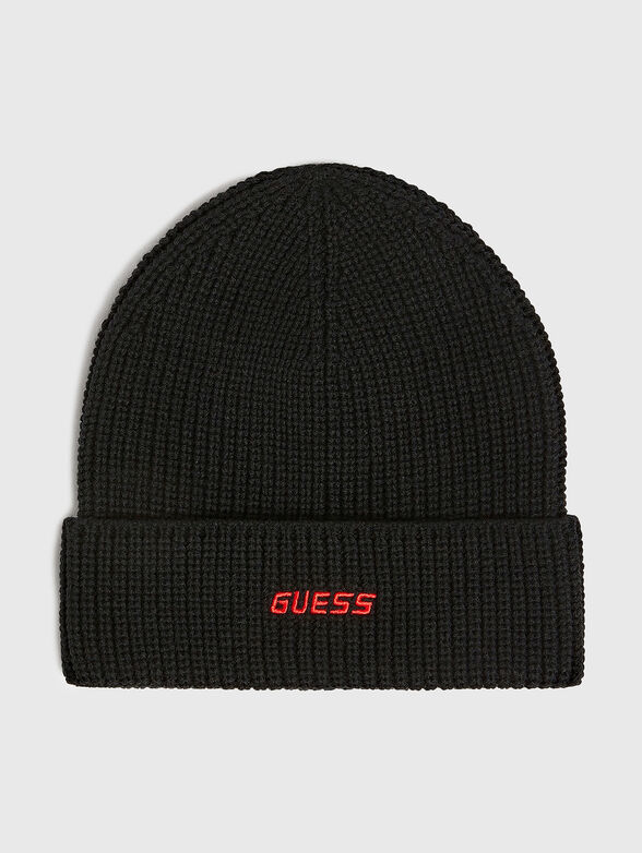 Black knitted hat with logo embroidery - 1