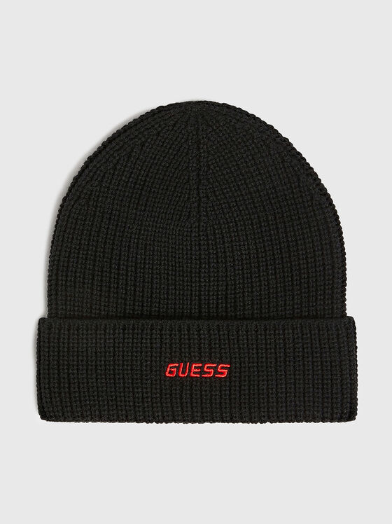 Black knitted hat with logo embroidery - 1