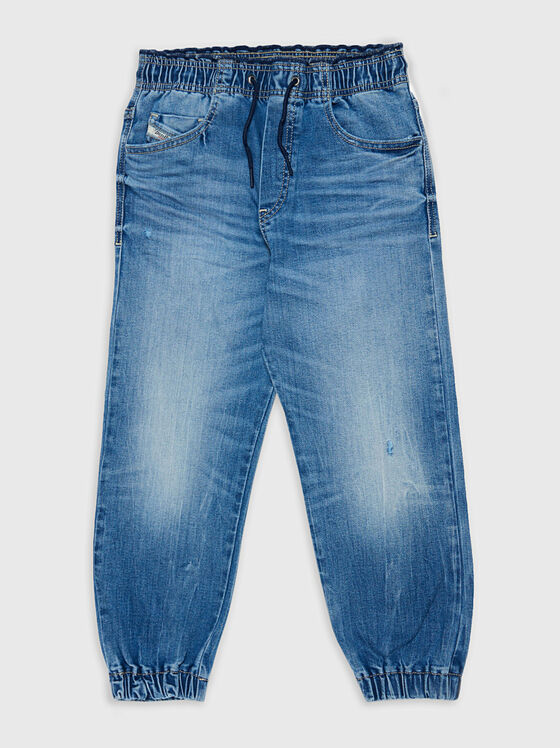 Blue jeans with ties and washed effect - 1