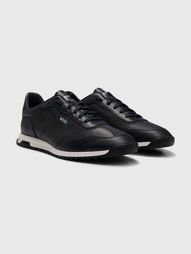 Dark blue leather sports shoes - 3