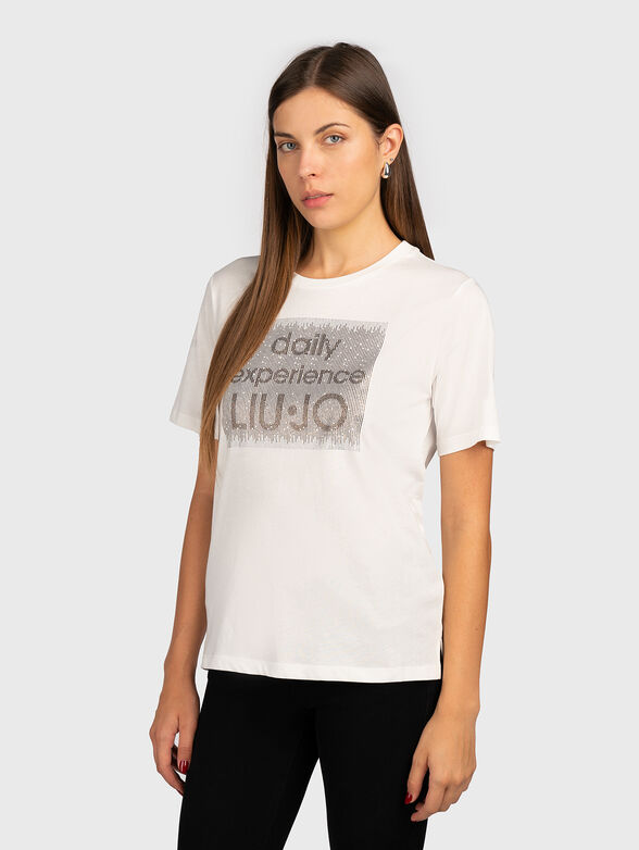 Black t-shirt with the inscription of rhinestones - 1