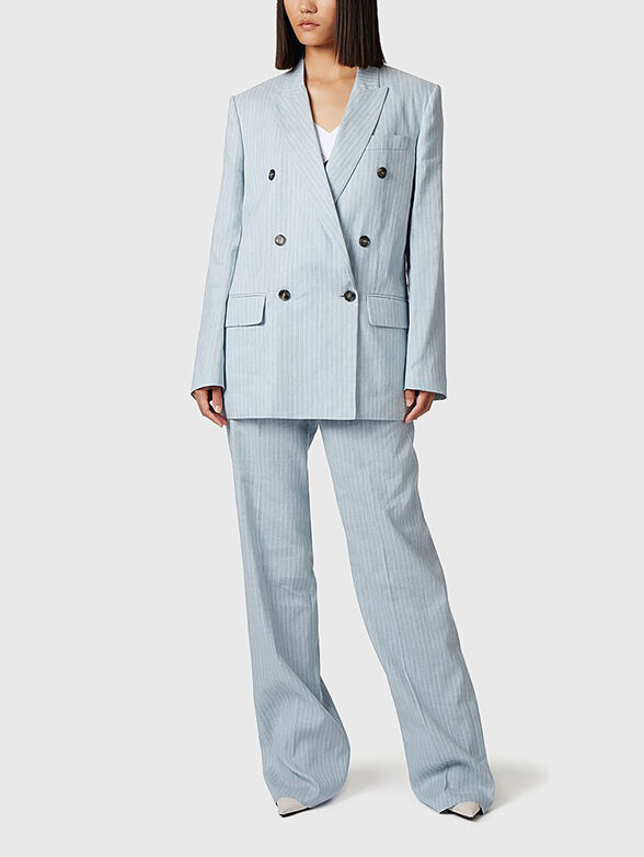 Double-breasted striped linen and cotton jacket - 1