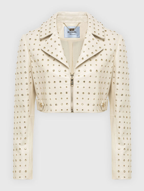 Short leather jacket with eyelets - 0