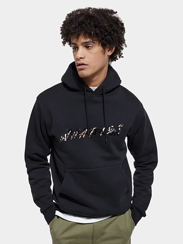 Black sweatshirt with hood and logo print - 1