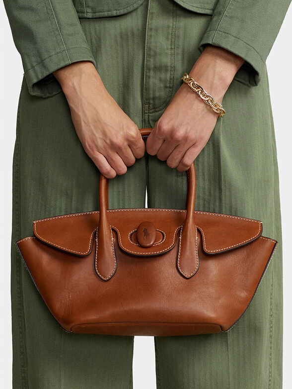 Brown satchel bag with logo motif - 2