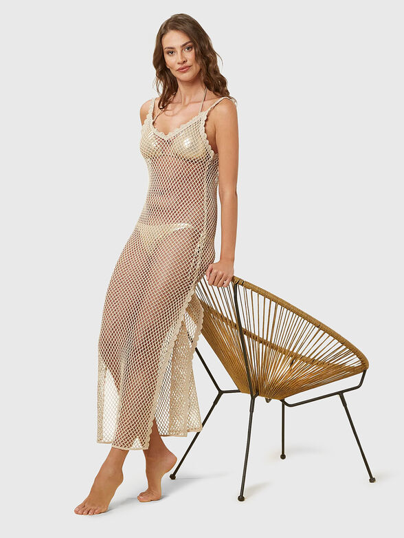 SUMMER GLAM beige beach dress with mesh texture - 4