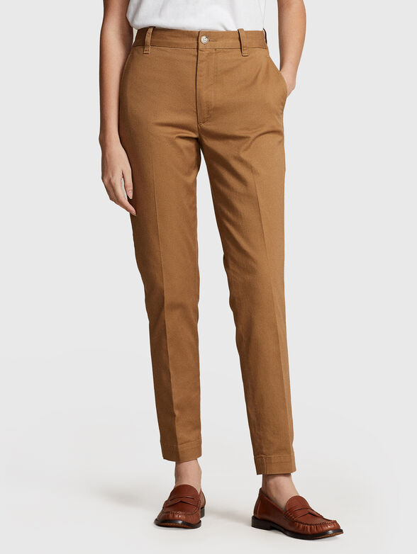 Cropped cotton blend chino trousers - 0