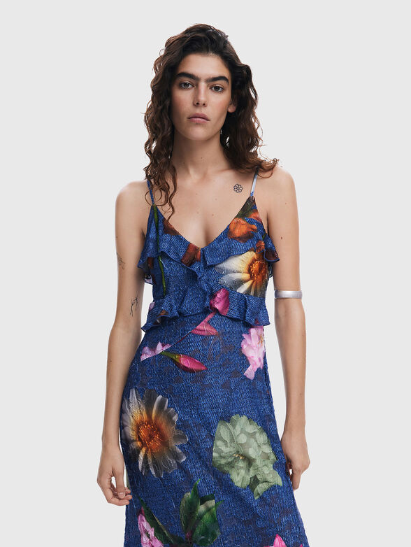 Dress with denim effect and floral accents - 2