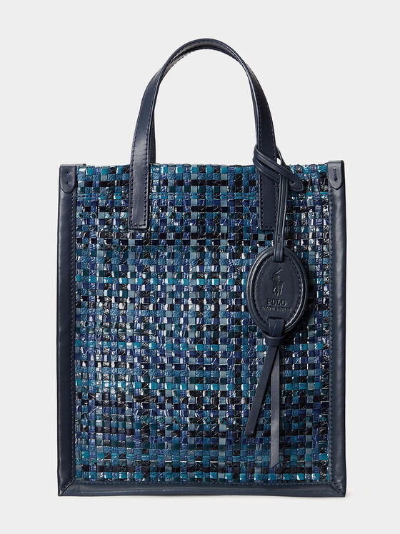 Woven-leather tote bag with logo pendant - 1