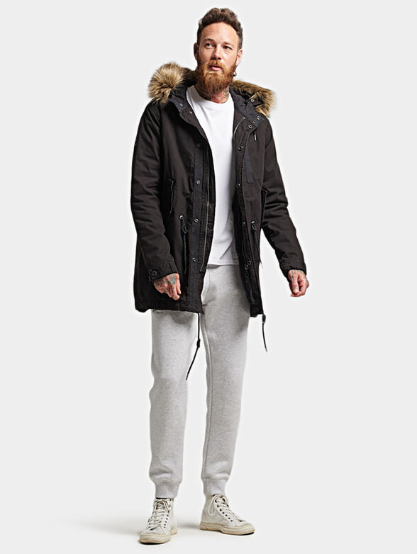 Black hooded parka with faux fur detail - 2